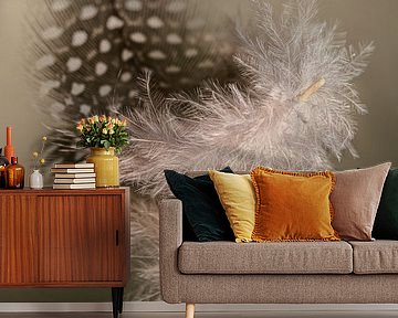 Shades of brown from a fluffy feather of a Guinea fowl by Marjolijn van den Berg