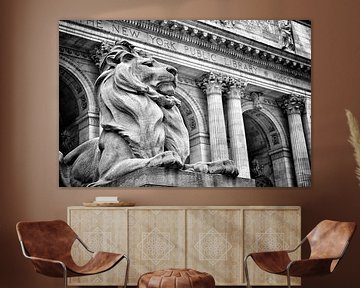 Leeuwenbeeld voor de openbare bibliotheek van New York - zwart-wit van marlika art