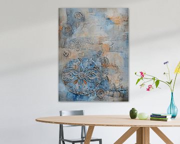 Ingewikkeld abstract gemengd media kunstwerk in zachte kleuren