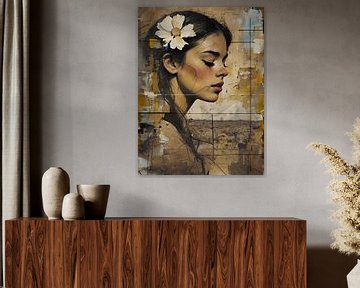 Nostalgisch portret van een jonge vrouw met bloem