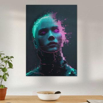 Een beklemmend, abstract portret met een surrealistisch tintje,