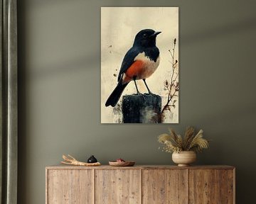 Tijdloze Elegant Vogel met Donkere Veren en Oranje Buik van Eva Lee