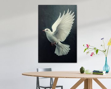 Vleugels van Vrede Witte Duif in Elegante Vlucht van Eva Lee