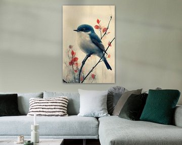 Serene Schoonheid Vogel tussen Rode Bladeren van Eva Lee