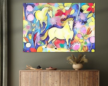 Horses in the flower field by zam art