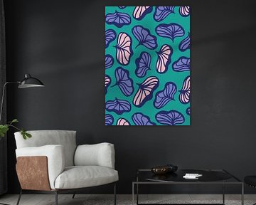 Motif floral dynamique sur fond turquoise