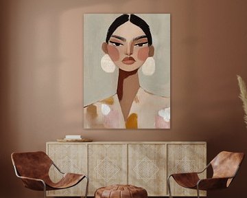 Modern portret, illustratie in bruintinten van Carla Van Iersel