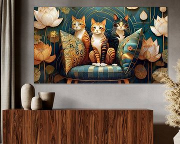 Three cats and an armchair by Martine Affre Eisenlohr