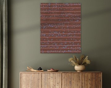 Lichtblauw, bruin, roze. Retro jaren 70 patroon. Minimalistisch woondecor. van Dina Dankers