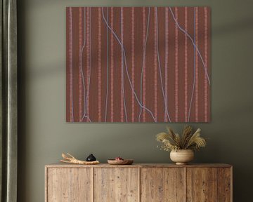 Strepen in bruin en blauw. Retro jaren 70 patroon. Minimalistische woondecoratie. van Dina Dankers