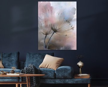 Minimalistisches und heiteres Aquarell: Zwei blühende Pusteblumen von Studio Pieternel