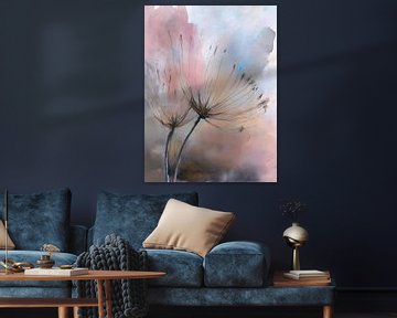 Minimalistisch en sereen aquarel schilderij: Twee Uitgebloeide paardenbloemen van Studio Pieternel