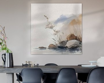 Sereen Japandi aquarel, Japans landschap van Studio Pieternel