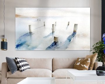 ZEN art painting: Stiller Morgen am Wasser von Studio Pieternel
