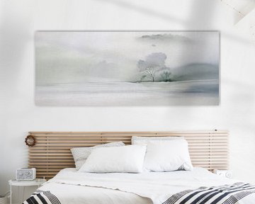 ZEN Kunst: Mistig Panorama van een bomen landschap van Studio Pieternel