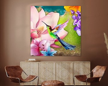 Colibri coloré au paradis des fleurs sur Eveline Cleyman