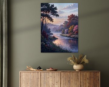 Serene rivieroever in de schemering van Artistic