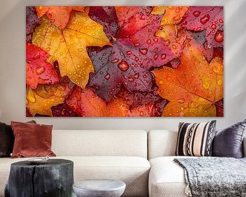 Herbstblätter mit Regentropfen