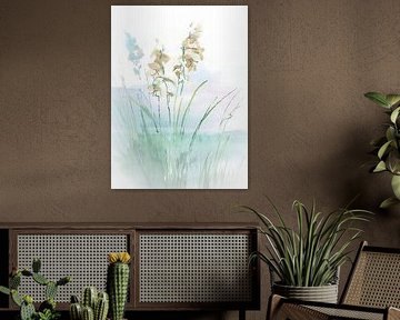 Serene Landscape painting: Grasses along the waterfront by Studio Pieternel