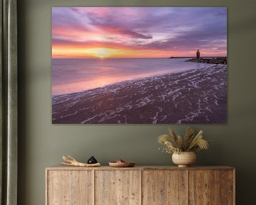 Pink sunset on the Brouwersdam by Louise Poortvliet