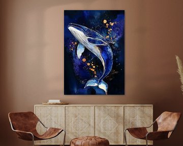 Blauwe en gouden walvis #walvis van JBJart Justyna Jaszke