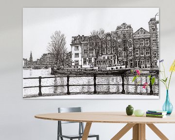 Tekening Amstel Huizen Boten Amsterdam van Hendrik-Jan Kornelis