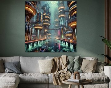 Cyberpunk stad onder de golven van Eric Nagel