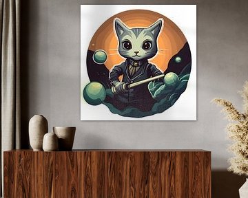 Kosmisch biljart - Katachtig meesterbrein van Vythryd Arts