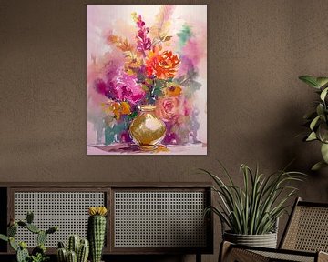 Kleurrijk Stilleven: Impressionistisch bloemen boeket van Studio Pieternel