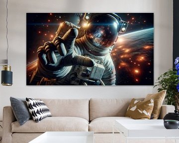 Astronaut in de kosmische uitgestrektheid van Jonas Weinitschke