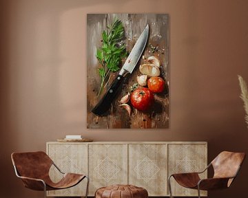 Atmospheric kitchen scene with ingredients and knife by Pixelbull Design