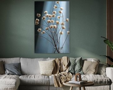 Witte Droogbloemen in Zachtblauw van Studio BB