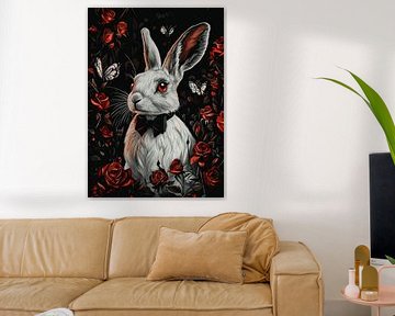 Elegant wit konijn met strik in een mystieke omgeving van Pixelbull Design