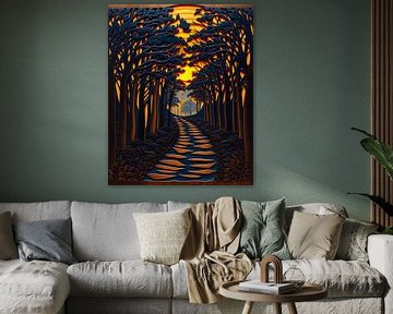 Chemin du coucher de soleil enchanté