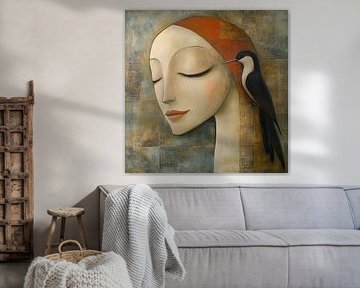Sereen portret met vogel