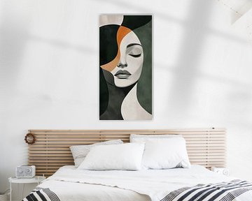 Stylised female portrait in deep shades of green and orange by Color Square