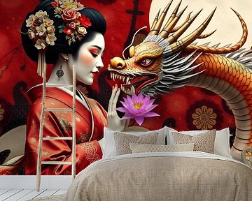 Geisha with dragon by Egon Zitter