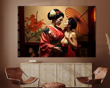 Japanese art Geisha love