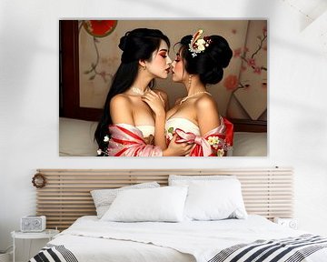 Japanese art Geisha love