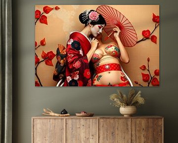 Japanese art Geisha love