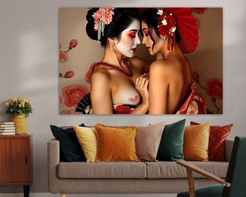 Japanese art Geisha love