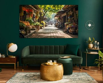 Straat in Thailand met een markt in retrostijl uit de jaren 70 van Animaflora PicsStock