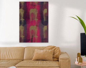 Neonrood, oker, donkerbruin en lila. Abstract patroon. van Dina Dankers