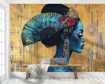 Luxury Portrait | Blue Gold by Eye catching paintings