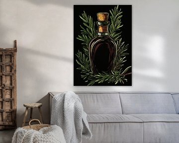 Elegant glass bottle with cork and rosemary by Pixelbull Design