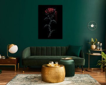 Bloedrode roos met doornen van prikkeldraad van Pixelbull Design