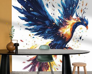 Majestueuze feniks in vlammen en blauw
