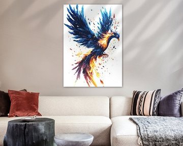 Phénix majestueux en flammes et bleu
