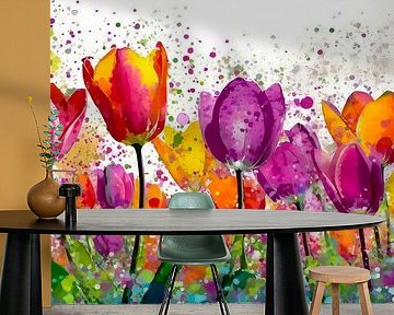 Lente! Modern en Kleurrijk. Hollandse tulpen bollenveld