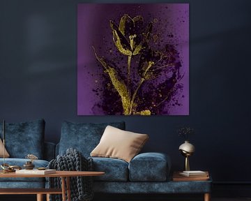 Tableau de fleurs moderne : Tulipe violette et dorée sur Studio Pieternel